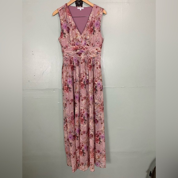 Baltic Born Pink Mesh Embroidered Floral Dress Large - Picture 1 of 7